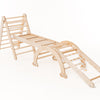 Conjunto de estrutura de escalada Montessori 4 em 1: Escada triangular + Arco/Baloiço + Escorrega/Rampa + Rede de escalada
