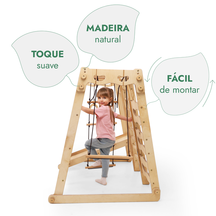 Ginásio Indoor Jungle 6-em-1 para Crianças: Parque de Brincadeiras + Conjunto de Balanços + Escorrega + Corda + Escadas