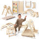 Conjunto de trepar 5 em 1 para crianças: Escada Triangular + Arco de Escalada + Escorrega + Almofada + Acessório de desenho e arte