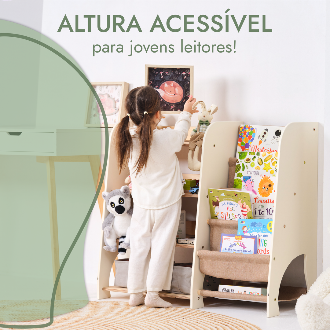 Prateleiras Montessori de Madeira 2‑em‑1 para Crianças: Estante para Livros e Brinquedos