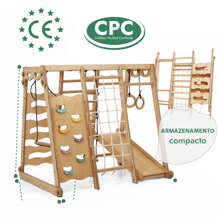 Ginásio Indoor Jungle 6-em-1 para Crianças: Parque de Brincadeiras + Conjunto de Balanços + Escorrega + Corda + Escadas