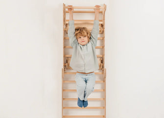 Parede sueca de madeira 6 em 1 / Escada de escalada para crianças + Baloiço + Escorrega