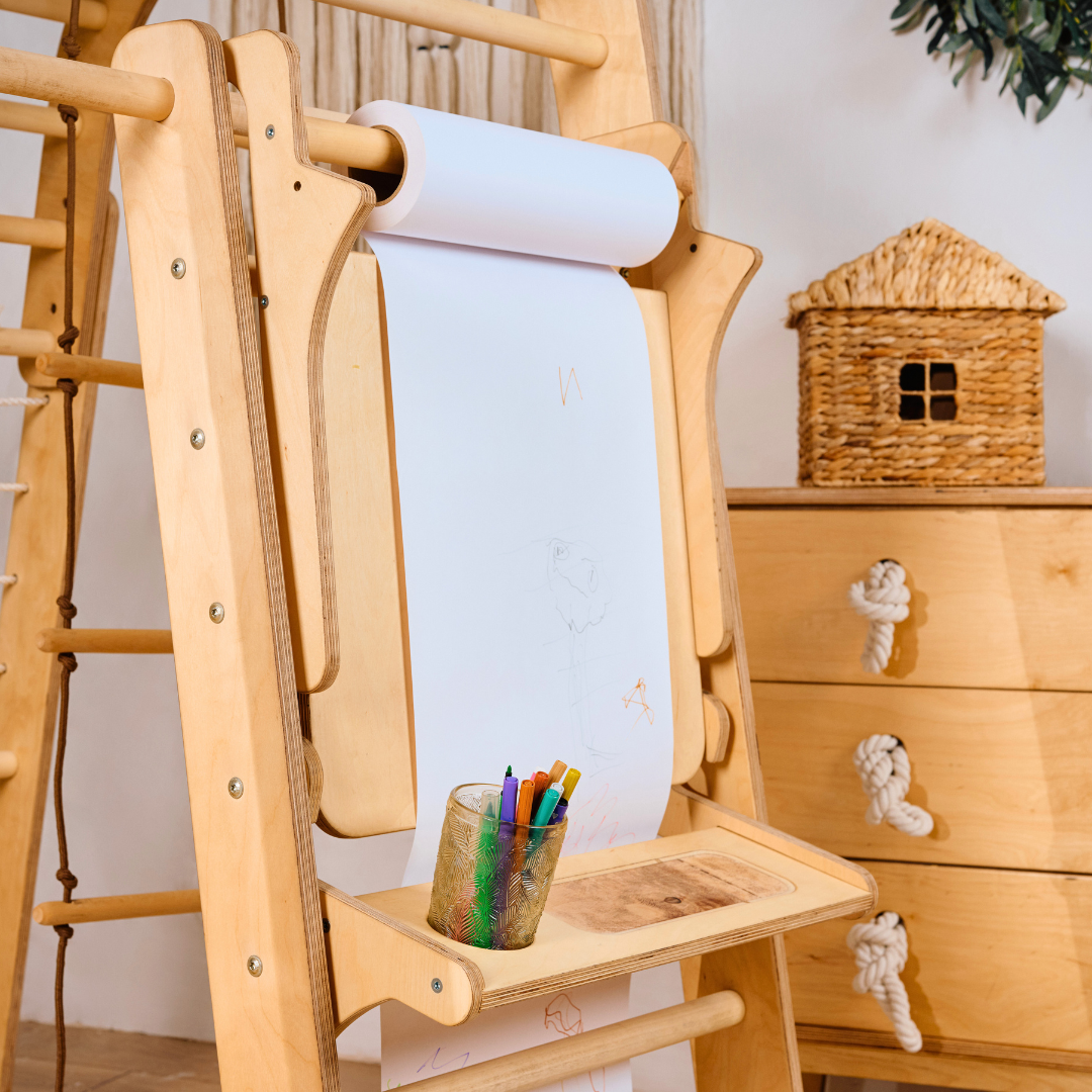 Parque infantil interior em madeira para crianças - Parque infantil 7 em 1 + conjunto de baloiços + escorrega + Acessório de desenho e arte