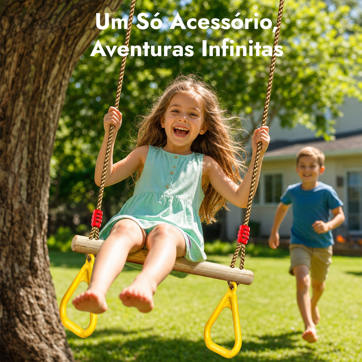 Conjunto de baloiço 2em1: Trapézio + Argolas de ginástica