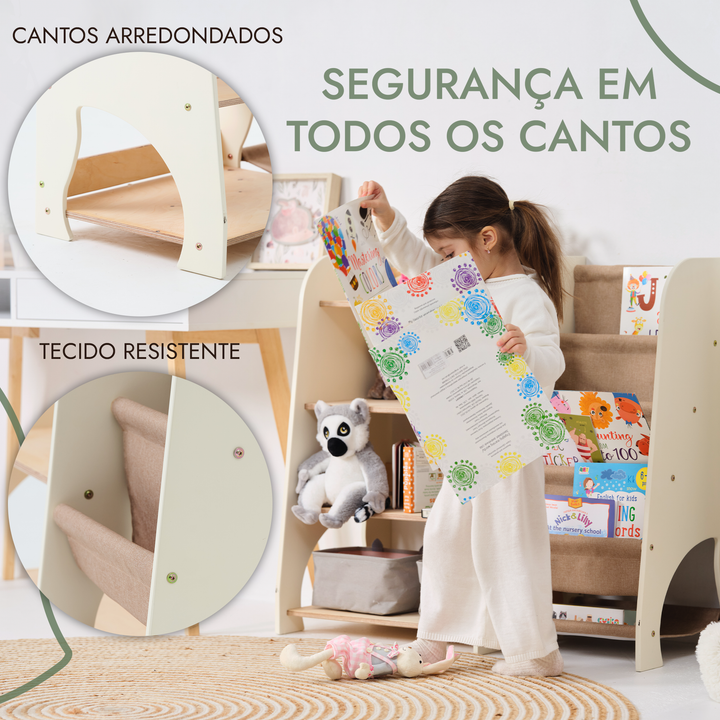 Prateleiras Montessori de Madeira 2‑em‑1 para Crianças: Estante para Livros e Brinquedos