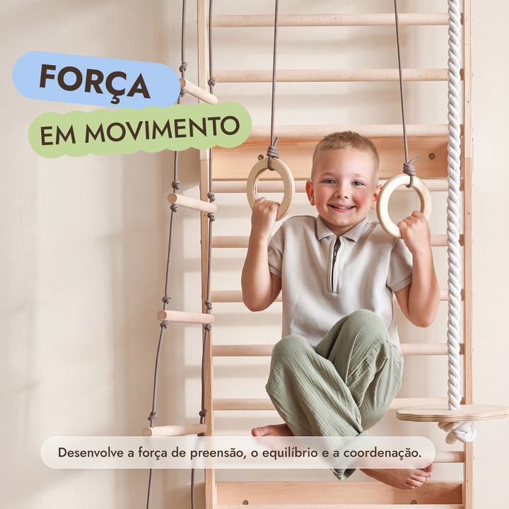 5-in-1 Espaldar de Ginástica para Crianças com barra e baloiços 3em1
