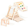 Conjunto de trepar 5 em 1 para crianças: Escada Triangular + Arco de Escalada + Escorrega + Almofada + Acessório de desenho e arte
