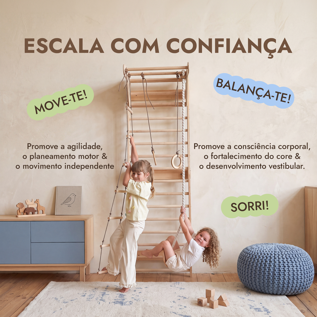 5-in-1 Espaldar de Ginástica para Crianças com barra e baloiços 3em1