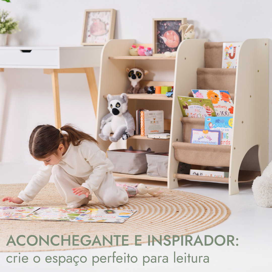 Prateleiras Montessori de Madeira 2‑em‑1 para Crianças: Estante para Livros e Brinquedos