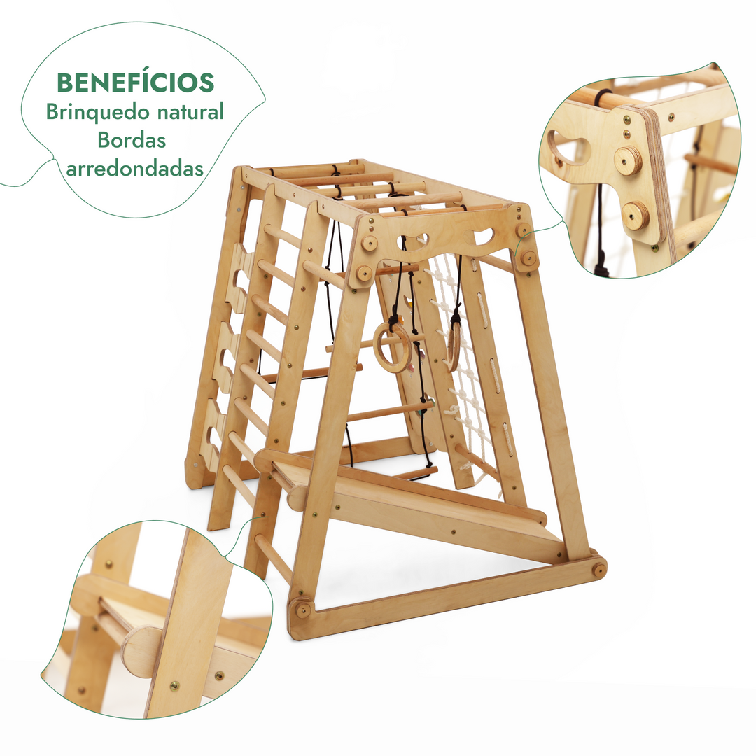 Ginásio Indoor Jungle 6-em-1 para Crianças: Parque de Brincadeiras + Conjunto de Balanços + Escorrega + Corda + Escadas