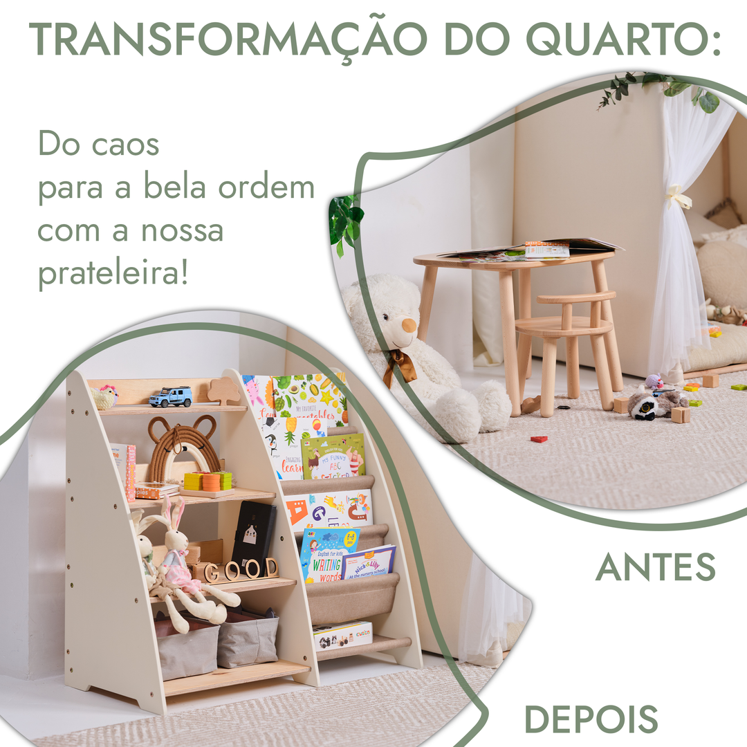 Prateleira Montessori 2-em-1 para Livros e Brinquedos