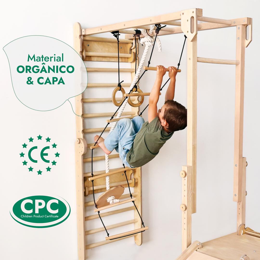 Conjunto de Brincadeira Jungle 7-em-1 para Crianças: Escada Sueca + Barras de Macaco + Balanço + Escorrega + Rampa