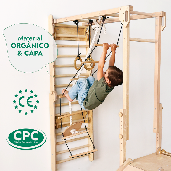 Conjunto de Brincadeira Jungle 7-em-1 para Crianças: Escada Sueca + Barras de Macaco + Balanço + Escorrega + Rampa