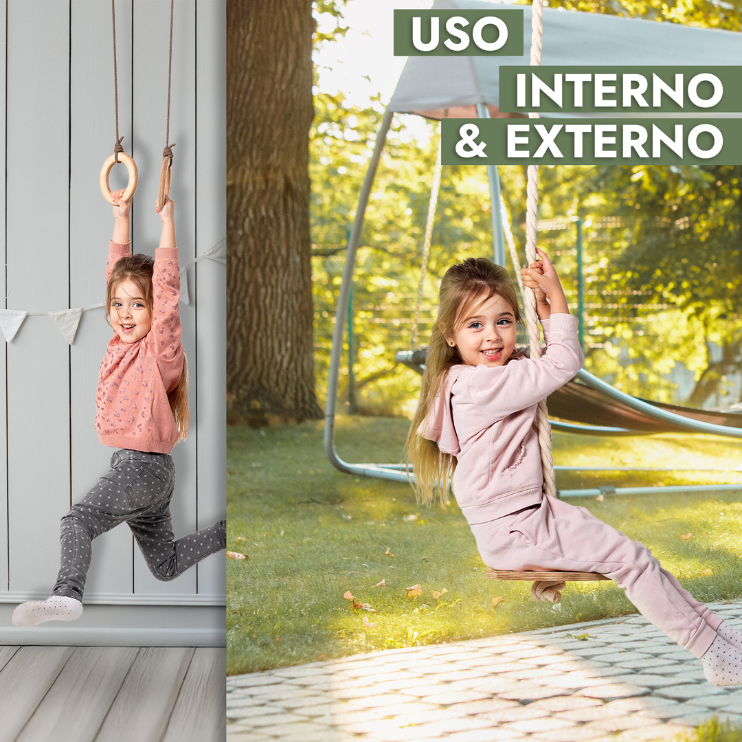 Conjunto de baloiços 3 em 1: Escada com corda + Argolas de ginástica + Baloiço de disco com corda