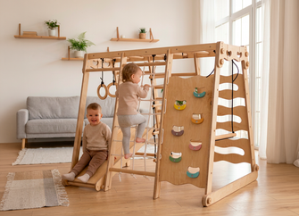 Ginásio Indoor Jungle 6-em-1 para Crianças: Parque de Brincadeiras + Conjunto de Balanços + Escorrega + Corda + Escadas