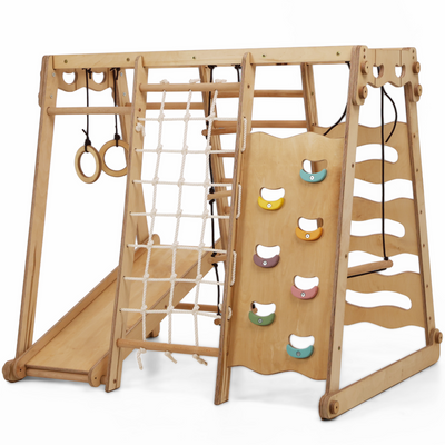 Ginásio Indoor Jungle 6-em-1 para Crianças: Parque de Brincadeiras + Conjunto de Balanços + Escorrega + Corda + Escadas