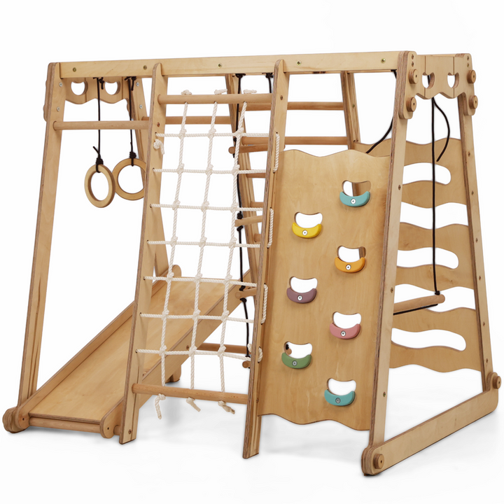 Ginásio Indoor Jungle 6-em-1 para Crianças: Parque de Brincadeiras + Conjunto de Balanços + Escorrega + Corda + Escadas
