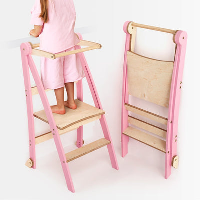 Torre de Aprendizagem Dobrável para Crianças – Rosa