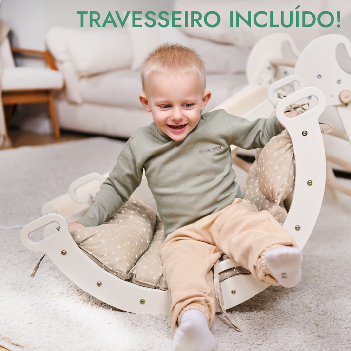 Conjunto de trepar 4 em 1 para crianças: Escada Triangular + Arco de Escalada + Escorrega + Almofada