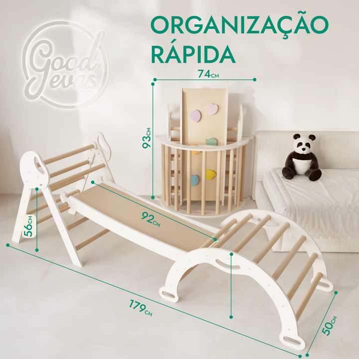 Conjunto de trepar 4 em 1 para crianças: Escada Triangular + Arco de Escalada + Escorrega + Almofada