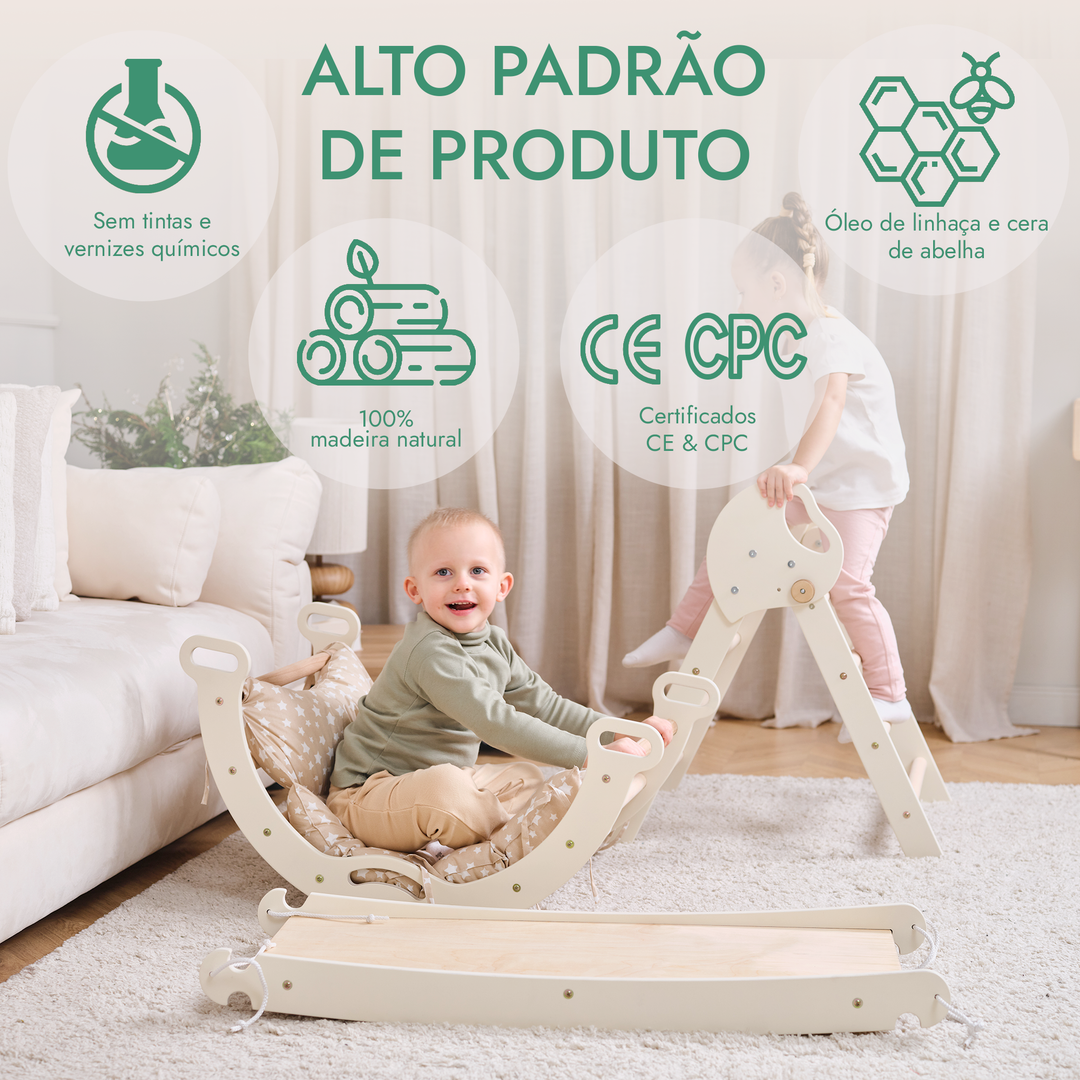 Conjunto de trepar 4 em 1 para crianças: Escada Triangular + Arco de Escalada + Escorrega + Almofada
