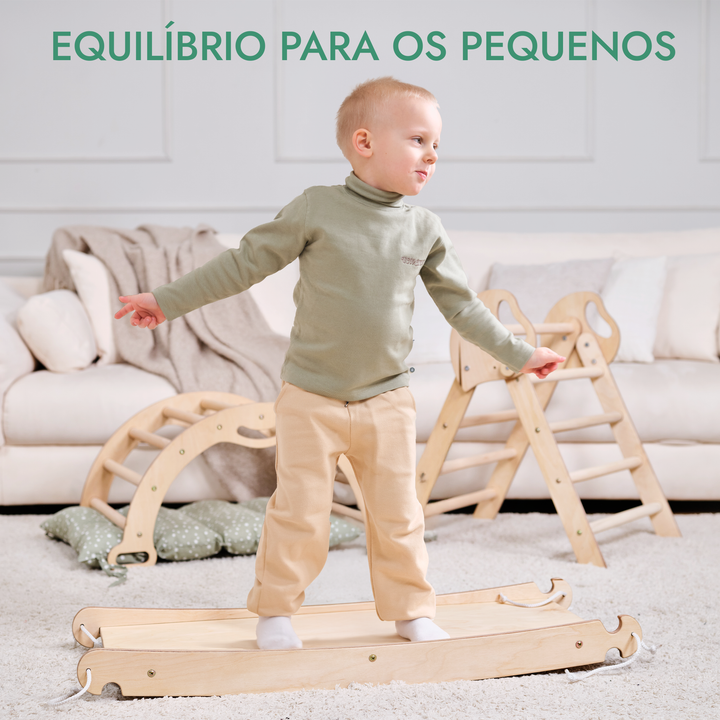 Conjunto de trepar 4 em 1 para crianças: Escada Triangular + Arco de Escalada + Escorrega + Almofada