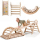 Conjunto de trepar 4 em 1 para crianças: Escada Triangular + Arco de Escalada + Escorrega + Almofada