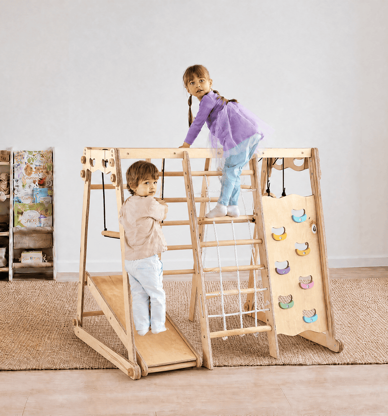 Ginásio Indoor Jungle 6-em-1 para Crianças: Parque de Brincadeiras + Conjunto de Balanços + Escorrega + Corda + Escadas