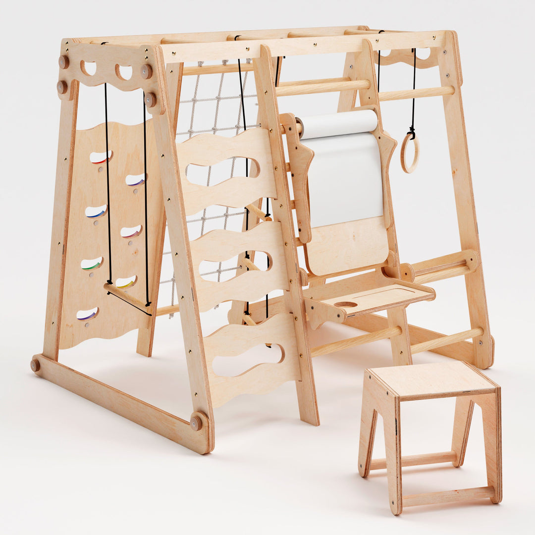 Ginásio Indoor Jungle 6-em-1 para Crianças: Parque de Brincadeiras + Conjunto de Balanços + Escorrega + Corda + Escadas