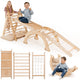 Conjunto de estrutura de escalada Montessori 5 em 1: Escada triangular + Arco/Baloiço + Escorrega/Rampa + Rede de escalada + Almofada