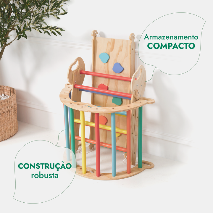 Conjunto de Escalada Montessori 4 em 1: Triângulo Pikler, Arco, Prancha de Escorregar e Almofada para Crianças Pequenas (1–3 anos) – Arco-Íris
