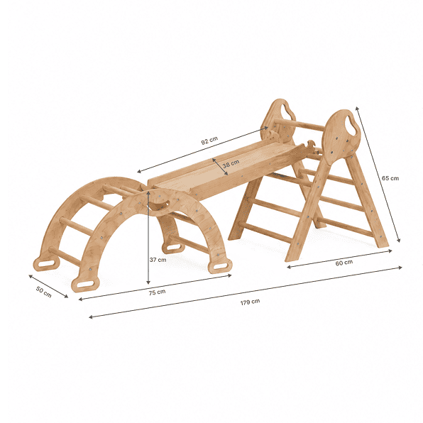 Conjunto de trepar 5 em 1 para crianças: Escada Triangular + Arco de Escalada + Escorrega + Almofada + Acessório de desenho e arte